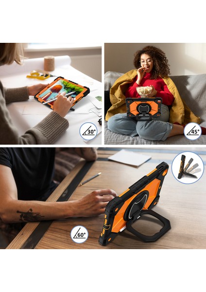 iPad 10.2 (2019 2020 2021) Omuz Askılı Döner Saplı Çocuk Dostu Turuncu Tablet Kılıfı (Yurt Dışından) indirimleri