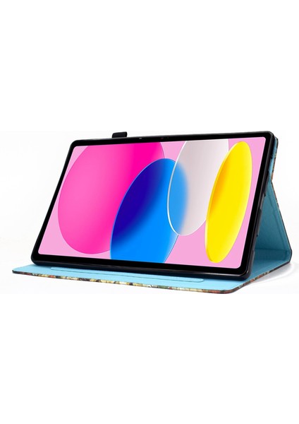 iPad 10.9 (2022) IPAD Desen Baskı Ayarlanabilir Stand Tam Koruma Dikiş Hattı Pu Deri Kart Yuvası Tutucu Tablet Kılıfı (Yurt Dışından)