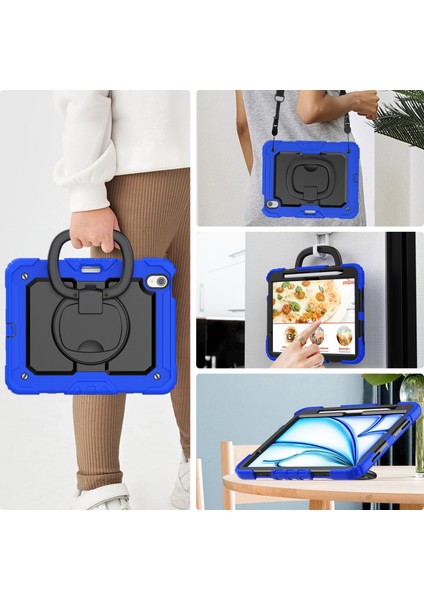 iPad Air 11 (2024) Pc Silikon Omuz Askılı Döner Tutma Kolu Tablet Kılıfı (Yurt Dışından)
