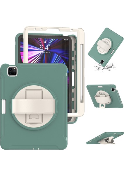 360° Dönebilen Tekme Standı Pc Tpu iPad Pro 11 (2022 2021 2020) Kalem Yuvası ve El Kayışı ile Kabuğu Tablet Kılıfı (Yurt Dışından)