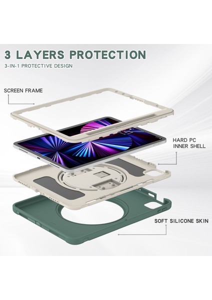 360° Dönebilen Tekme Standı Pc Tpu iPad Pro 11 (2022 2021 2020) Kalem Yuvası ve El Kayışı ile Kabuğu Tablet Kılıfı (Yurt Dışından)