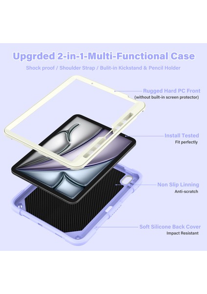 iPad Air 11 (2024) Omuz Askılı Silikon Pc Kanatları stand Bej Tablet Kılıfı (Yurt Dışından) modelleri