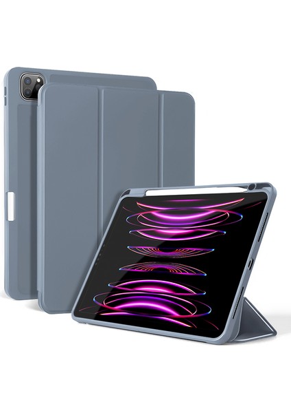 iPad Pro 11 (2020 2021 2022) Pu Deri Tpu Üç Katlı Stand Kalem Yuvası Lavanta Tablet Kılıfı (Yurt Dışından)
