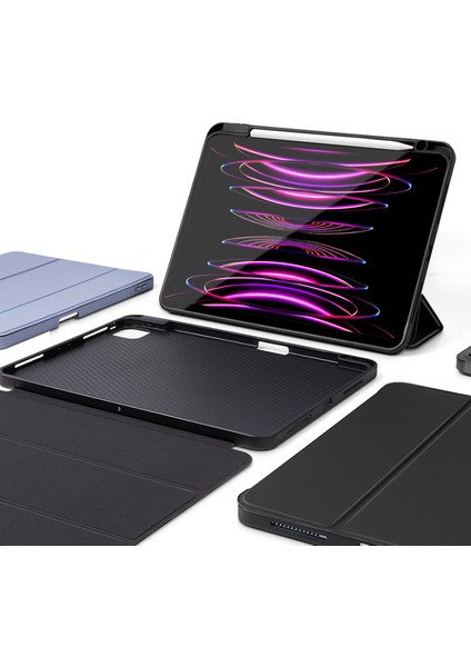 iPad Pro 11 (2020 2021 2022) Pu Deri Tpu Üç Katlı Stand Kalem Yuvası Lavanta Tablet Kılıfı (Yurt Dışından)