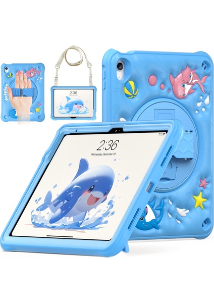 iPad 10.9 (2022) Omuz Askılı Tekme Standı Pc Silikon Tpu Sevimli Yunus Tablet Kılıfı (Yurt Dışından) fiyatları