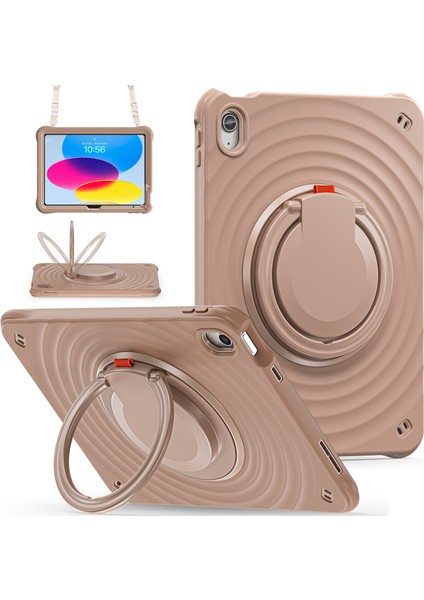 iPad 10.9 (2022) Kolu Tekme Standı Pc Silikon Tpu Omuz Askılı Latte Tablet Kılıfı (Yurt Dışından)