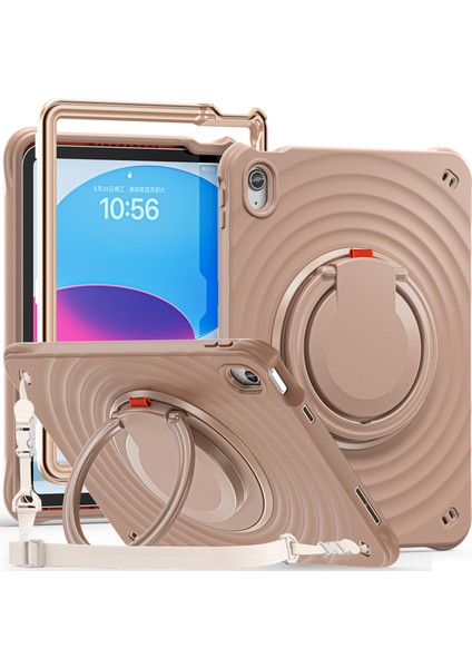 iPad 10.9 (2022) Kolu Tekme Standı Pc Silikon Tpu Omuz Askılı Latte Tablet Kılıfı (Yurt Dışından)