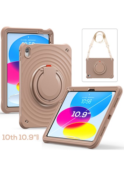 iPad 10.9 (2022) Kolu Tekme Standı Pc Silikon Tpu Omuz Askılı Latte Tablet Kılıfı (Yurt Dışından)