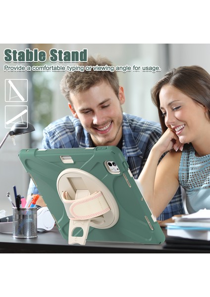 iPad Pro 11 (2024) 360 Derece Döner El Askısı Tpu Pc Silikon Standı Zümrüt i Tablet Kılıfı (Yurt Dışından)