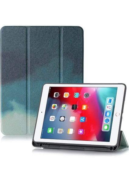 Desen Baskı Deri Stand Koruyucu iPad 10.2 Kalem Yuvası (2019 2020 2021) bej Tablet Kılıfı (Yurt Dışından)
