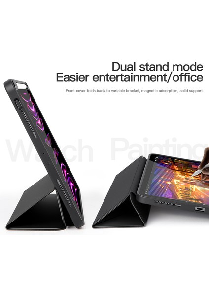 iPad Pro 11 (2020 2021 2022) Pu Deri Tpu Üç Katlı Stand Kalem Yuvası Lavanta Tablet Kılıfı (Yurt Dışından)