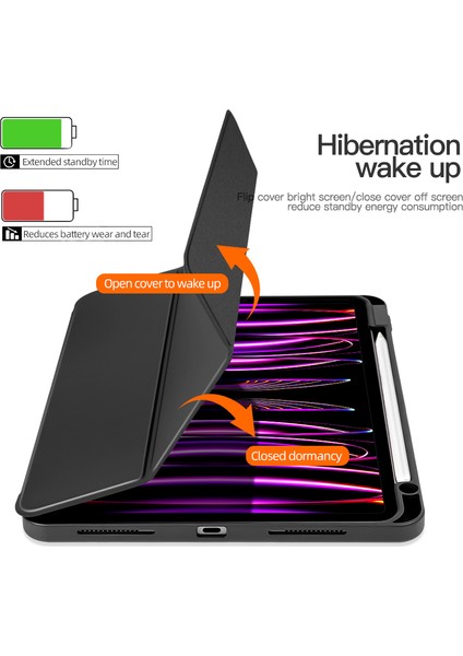iPad Pro 11 (2020 2021 2022) Pu Deri Tpu Üç Katlı Stand Kalem Yuvası Lavanta Tablet Kılıfı (Yurt Dışından)