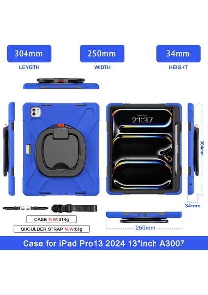 iPad Pro 13 (2024) Omuz Askılı Tpu Pc Silikon Standı Tablet Kılıfı (Yurt Dışından)