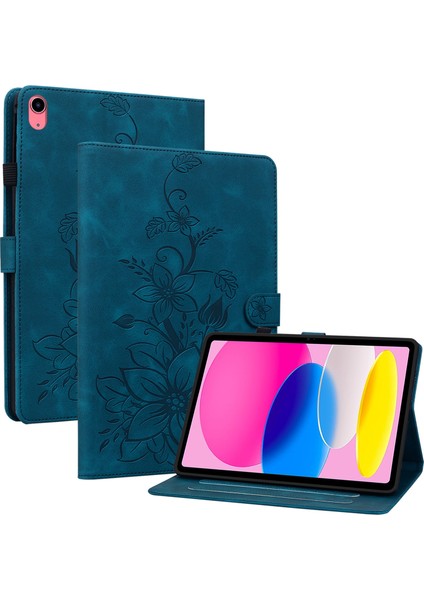 iPad 10.9 (2022) Standlı Zambak Çiçeği Baskılı Deri Düşmeye Dayanıklı Koruyucu Tablet Kılıfı (Yurt Dışından)