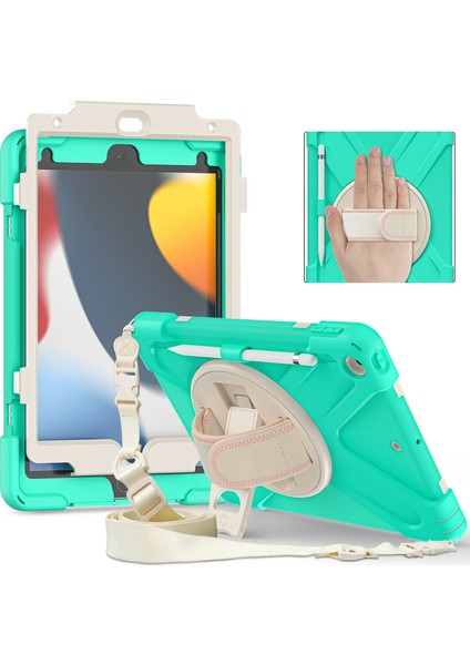 El Bandı Kayışı Tamlı 360 Derece Dönebilen Standı Omuz Askısı iPad 10.2 (2019 2020 2021) Nane i Tablet Kılıfı (Yurt Dışından)