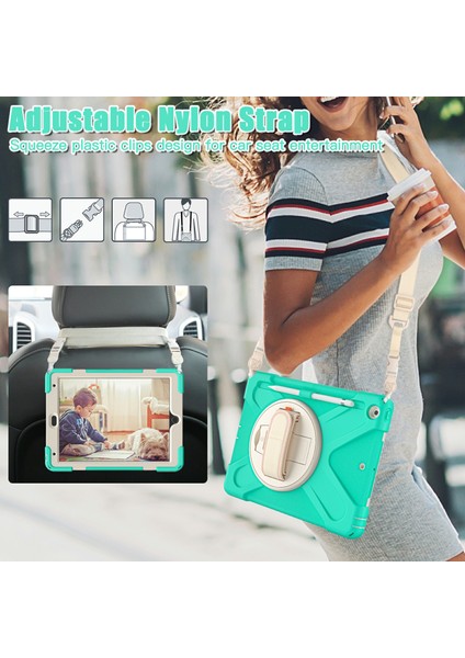 El Bandı Kayışı Tamlı 360 Derece Dönebilen Standı Omuz Askısı iPad 10.2 (2019 2020 2021) Nane i Tablet Kılıfı (Yurt Dışından)