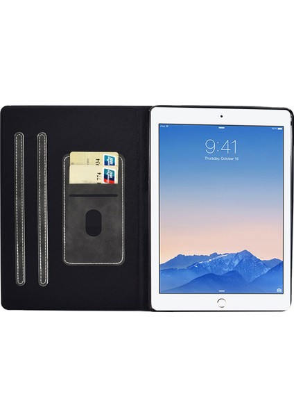 iPad Air (2013) AIR 2 Sığır Derisi Doku Pu Deri Folio Çevirin Iyi Koruma Kart Tutuculu Stand Tablet Kılıfı (Yurt Dışından)