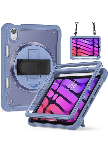 iPad Mini (2021) Pc Tpu Omuz Askılı el Askılı Stand Lavanta Tablet Kılıfı (Yurt Dışından)