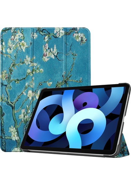 Desen Baskı Pu Deri Üç Katlı Stand iPad Air 11 (2024) AIR (2022 2020) KAYISI Çiçeği Tablet Kılıfı (Yurt Dışından)