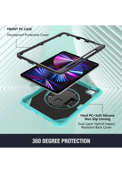 iPad Pro 11 Döner Tekme Standı Kalem Tutucu omuz Askılı Silikon Pc Nane i Tablet Kılıfı (Yurt Dışından)