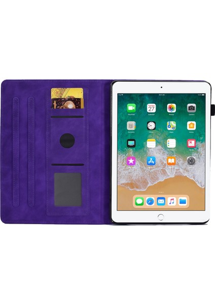 iPad Air 2 Düşmeyi Önleyici Deri Çiçek Desenli Baskılı Kart Tutuculu Stand Tablet Kılıfı (Yurt Dışından)