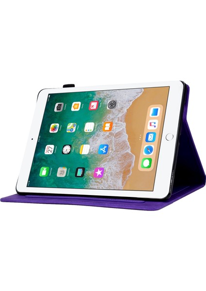 iPad Air 2 Düşmeyi Önleyici Deri Çiçek Desenli Baskılı Kart Tutuculu Stand Tablet Kılıfı (Yurt Dışından)