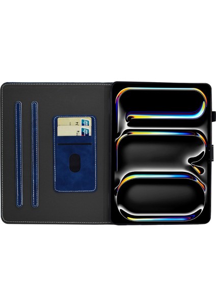 iPad Pro 11 (2024) Sığır Derisi Doku Pu Deri Standı Kart Tutucu ile Kalem Tutucu Döngü Tablet Kılıfı (Yurt Dışından)