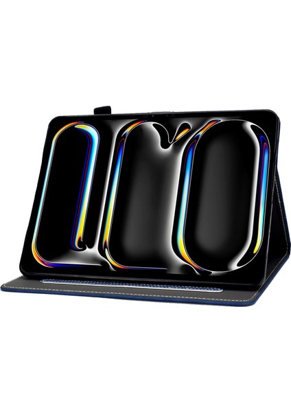 iPad Pro 11 (2024) Sığır Derisi Doku Pu Deri Standı Kart Tutucu ile Kalem Tutucu Döngü Tablet Kılıfı (Yurt Dışından)