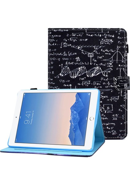 iPad 9 7 Inç (2017 2018) Dikişli Deri Koruyucu Manyetik Kapatma Standlı kart Yuvalı Matematik Tablet Kılıfı (Yurt Dışından)
