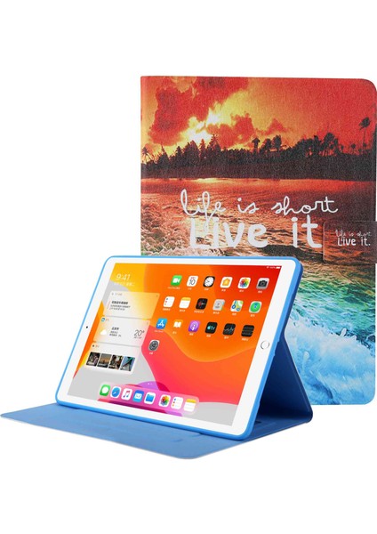 Desen Baskı Kartı Yuvası iPad 10.2 Deri (2019 2020 2021) SEASIDE Sunset Tablet Kılıfı (Yurt Dışından)