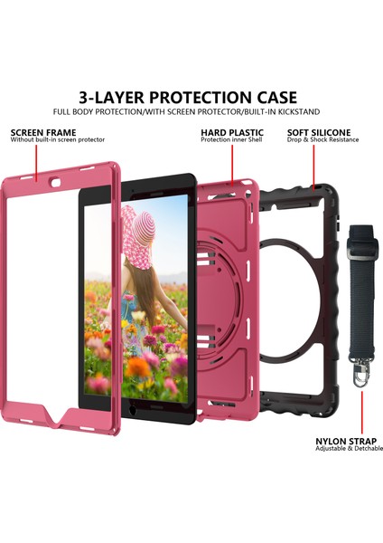 Pc Tpu Hibrit 360 Derece Dönebilen Tekme Standlı iPad 10.2 El Askısı ve Omuz Askısı (2019 2020 2021) Tablet Kılıfı (Yurt Dışından)