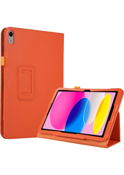 Litchi Doku Pu Deri iPad 10.9 (2022) Katlanabilir Stand Otomatik Uyandırma uyku Koruyucu Turuncu Tablet Kılıfı (Yurt Dışından)