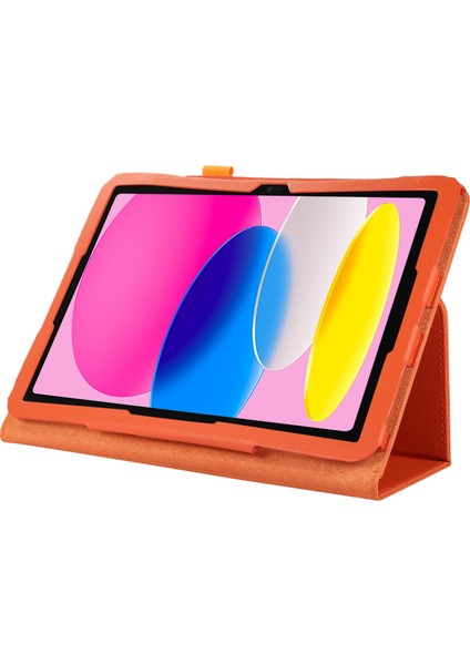 Litchi Doku Pu Deri iPad 10.9 (2022) Katlanabilir Stand Otomatik Uyandırma uyku Koruyucu Turuncu Tablet Kılıfı (Yurt Dışından)