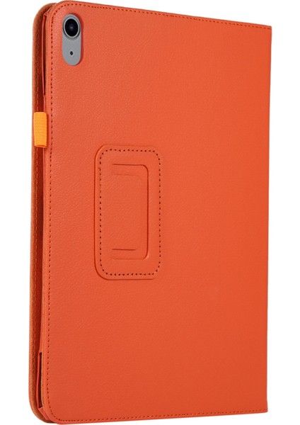 Litchi Doku Pu Deri iPad 10.9 (2022) Katlanabilir Stand Otomatik Uyandırma uyku Koruyucu Turuncu Tablet Kılıfı (Yurt Dışından)