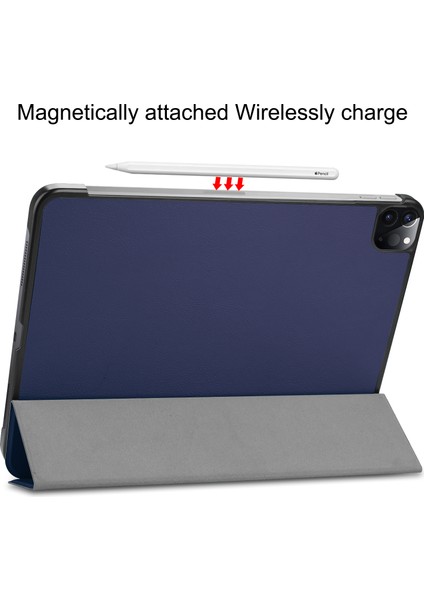 Sabit Üç Katlı Stand Otomatik Uyku uyandırma Deri Stand iPad Pro 11 Inç (2021) Tablet Kılıfı (Yurt Dışından)