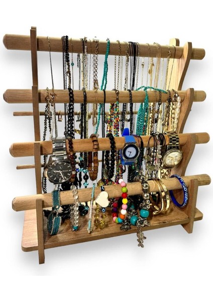 Ceren Wooden Ahşap El Yapımı Takı Kolye Yüzük Saat Standı Rafı Handmade Organizer Portatif
