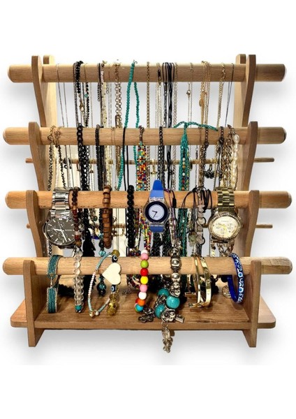 Ceren Wooden Ahşap El Yapımı Takı Kolye Yüzük Saat Standı Rafı Handmade Organizer Portatif