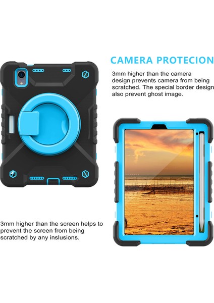 360 Derece Dönen Tekme Standı Çizilmez Düşmez Pc Silikon iPad Mini (2021) Omuz Askılı (2021) SIYAH Tablet Kılıfı (Yurt Dışından)