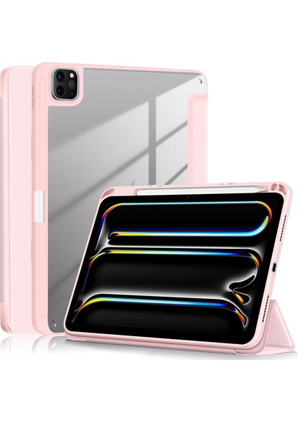 iPad Pro 11 (2024) Pu Deri Üç Katlı Stand Geri Temizle Otomatik Uyandırma uyku Tablet Kılıfı (Yurt Dışından)