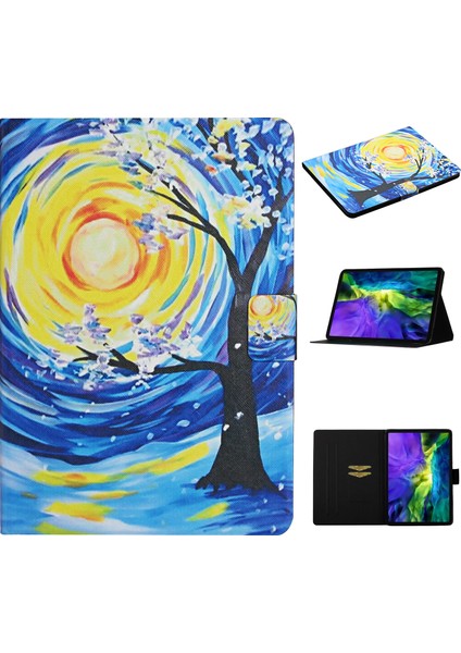 iPad Pro 11 (2024) Desen Baskı Pu Deri Kart Tutucu Yıldızlı yüzü Ağacı Tablet Kılıfı (Yurt Dışından)
