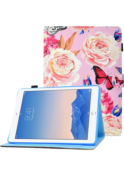 Forestl Digital iPad Air (2013) AIR 2 Pu Deri Dikiş Desen Baskı Kart Tutuculu Stand Çiçekler Tablet Kılıfı (Yurt Dışından)