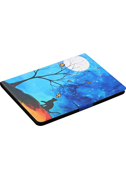 iPad Pro 11 (2024) Desen Baskı Pu Deri Kart Tutucu Ay Işığı Kedi Tablet Kılıfı (Yurt Dışından)