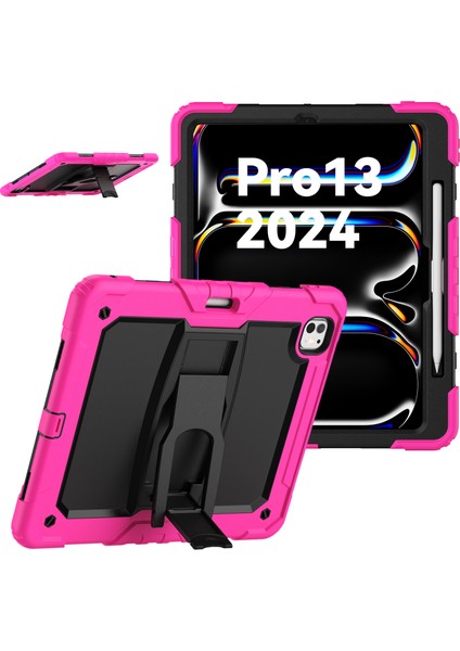 iPad Pro 13 (2024) Stand Pc Silikon Kalem Yuvası omuz Askısı Tablet Kılıfı (Yurt Dışından)