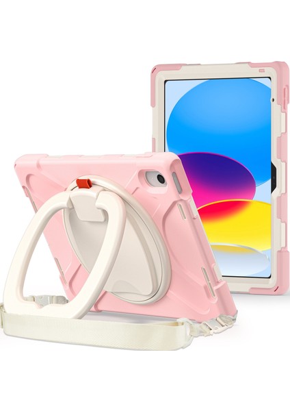 iPad 10.9 (2022) Döner Tekme Standı Koruyucu Pc Silikon Omuz Askılı Düşmeyi Önleyici Arka Tablet Kılıfı (Yurt Dışından)