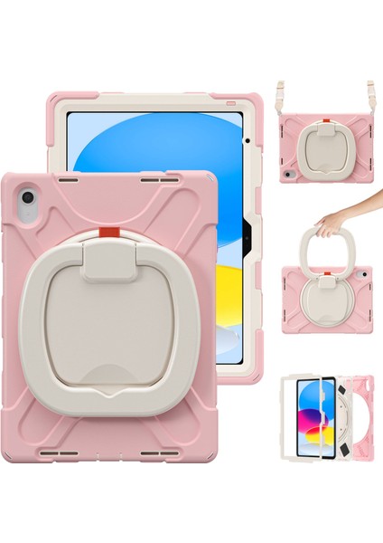 iPad 10.9 (2022) Döner Tekme Standı Koruyucu Pc Silikon Omuz Askılı Düşmeyi Önleyici Arka Tablet Kılıfı (Yurt Dışından) modelleri