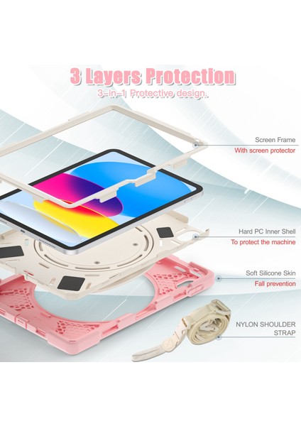 iPad 10.9 (2022) Döner Tekme Standı Koruyucu Pc Silikon Omuz Askılı Düşmeyi Önleyici Arka Tablet Kılıfı (Yurt Dışından) fırsatları