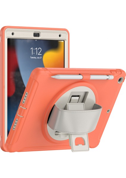 Gizli Tekme Standı Pc Tpu iPad 10.2 (2019 2020 2021) El Kayışı ile Mercan Turuncu Tablet Kılıfı (Yurt Dışından)
