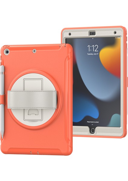 Gizli Tekme Standı Pc Tpu iPad 10.2 (2019 2020 2021) El Kayışı ile Mercan Turuncu Tablet Kılıfı (Yurt Dışından)