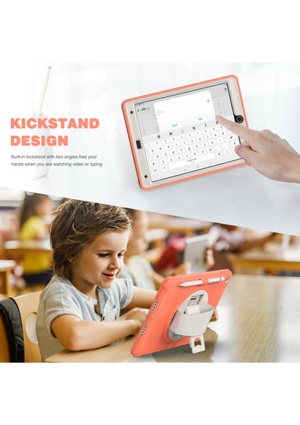 Gizli Tekme Standı Pc Tpu iPad 10.2 (2019 2020 2021) El Kayışı ile Mercan Turuncu Tablet Kılıfı (Yurt Dışından)