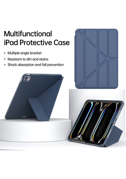 iPad Pro 11 (2024) Origami Standı Deri Otomatik Uyandırma uyku Gece Yarısı i Tablet Kılıfı (Yurt Dışından)